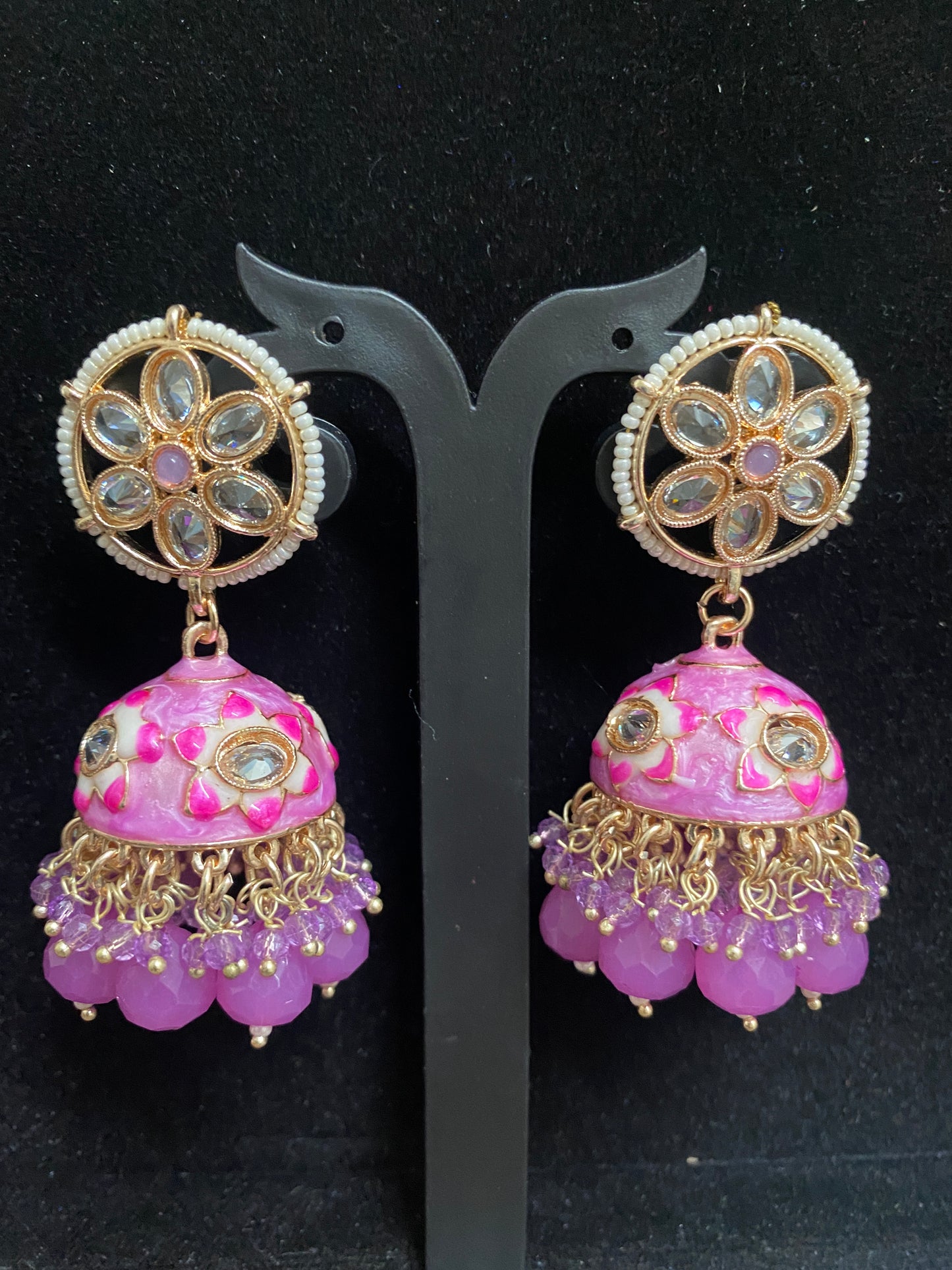 Pink Meenakari Jhumka